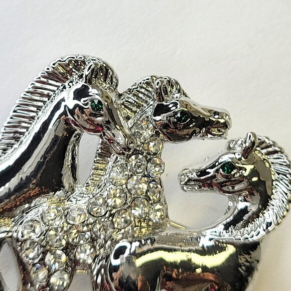 Silver Three Horses Brooch Pin - Picture 2 of 8